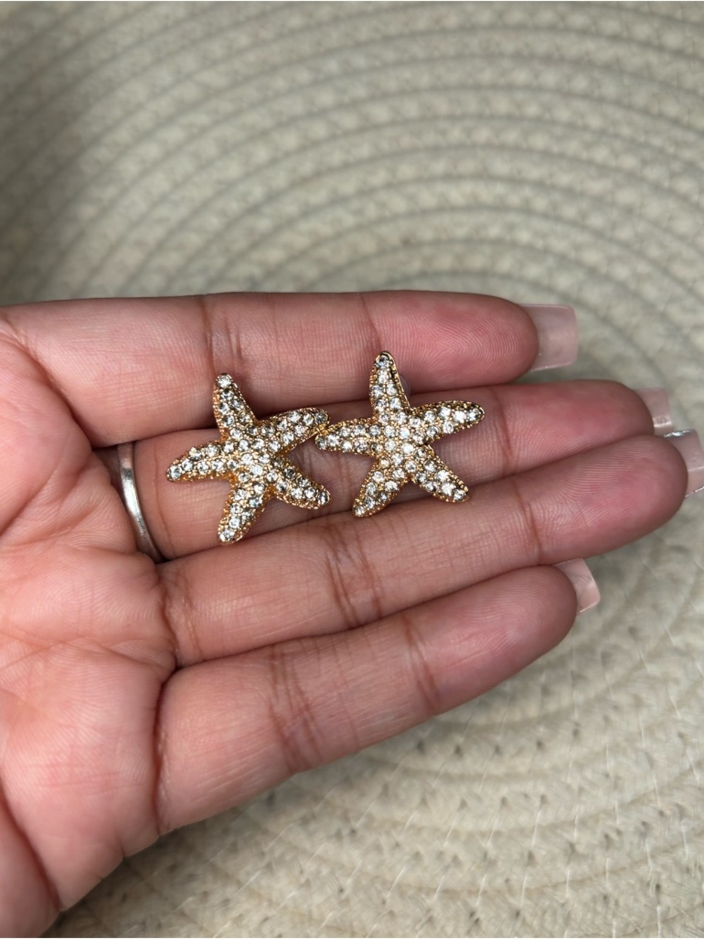Starfish Gold Rhinestone Stud Earrings Summer Beach Jewelry